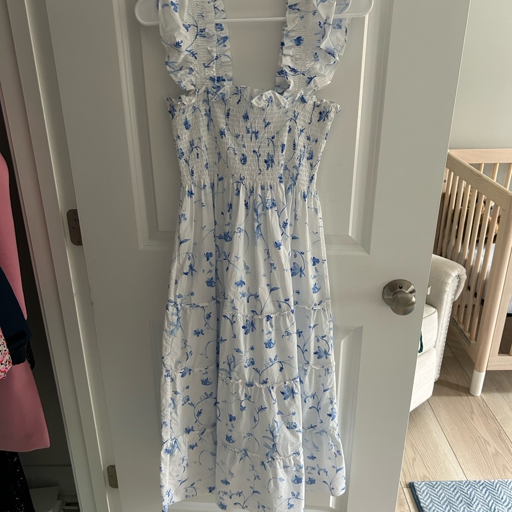 Hill House White and Blue Floral Nap Dress
